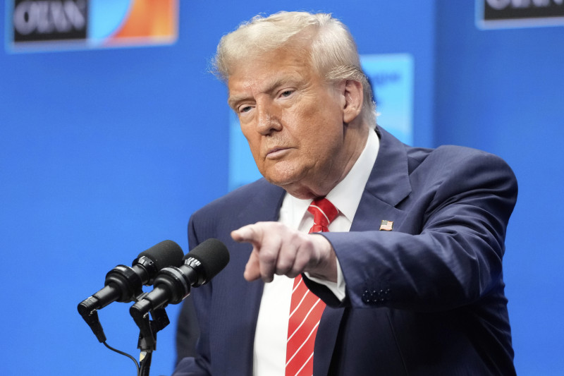 El presidente estadounidense Donald Trump durante una conferencia de prensa en la cumbre de la OTAN en La Haya, Holanda, el miércoles 25 de junio de 2025. (AP Foto/Markus Schreiber)Markus Schreiber