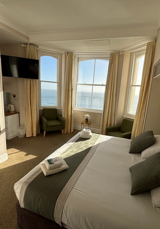 Ocean-view room at The Clarence House Hotel, Tenby, Pembrokeshire.