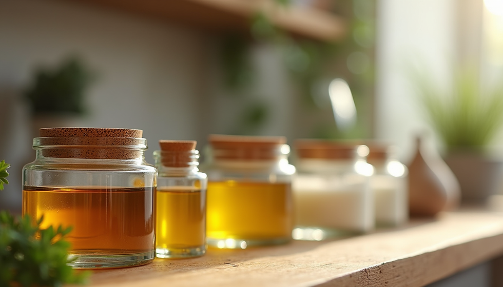 Eye-level shelf of oils and creams