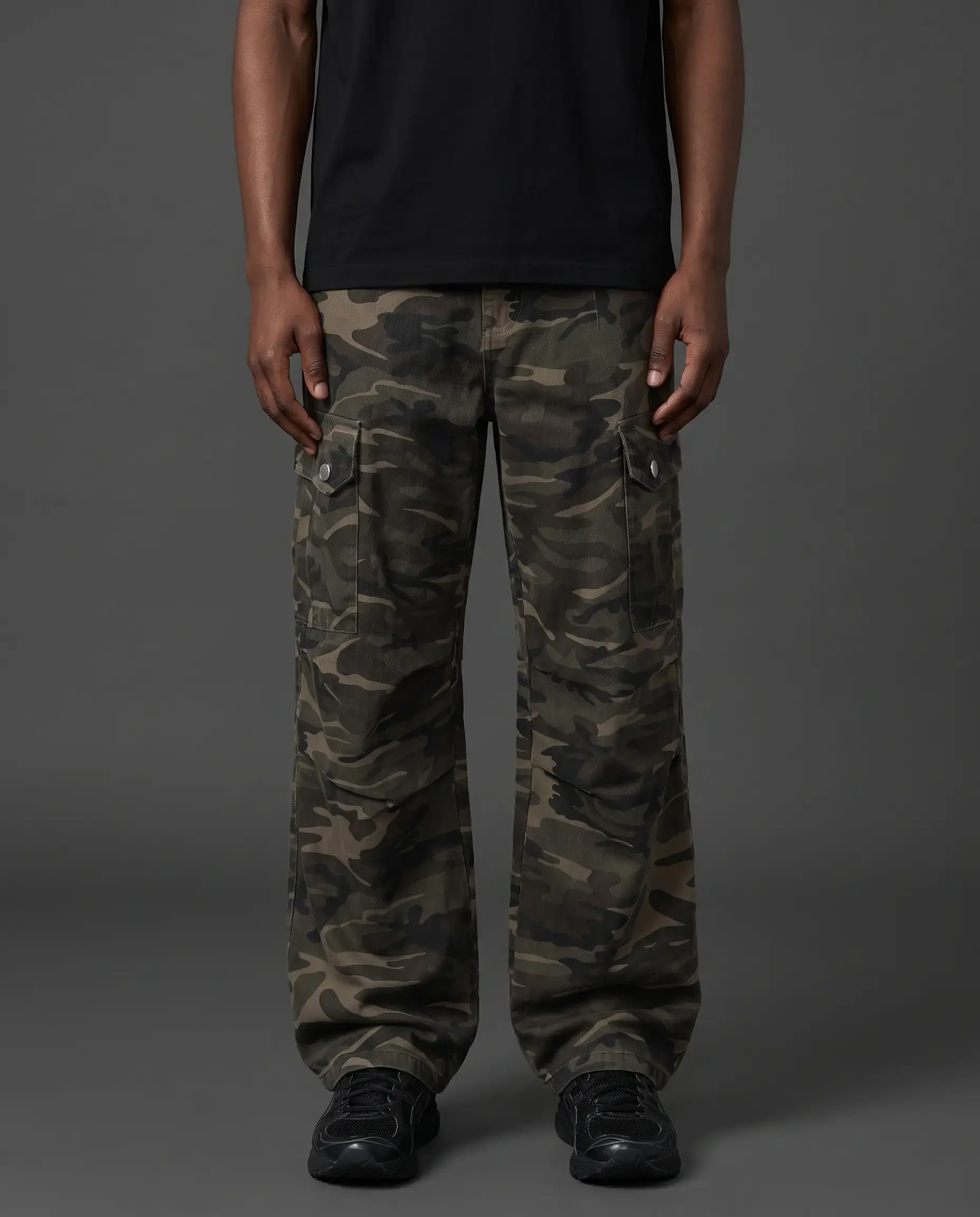 Heavy Washed Camo Cargo Jeans