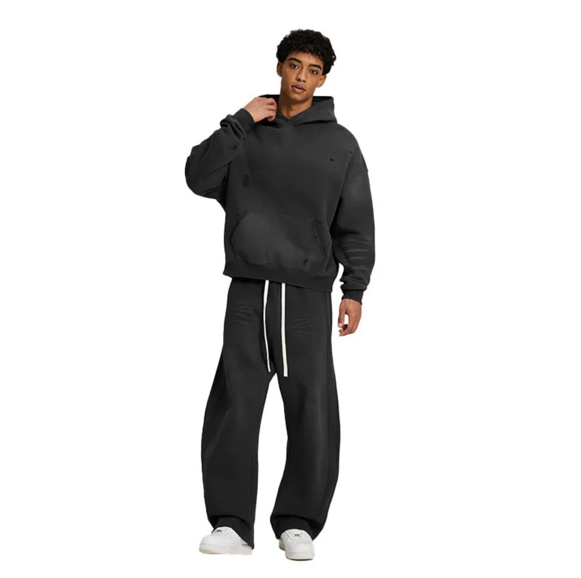 Retro Color Block Hoodie Set