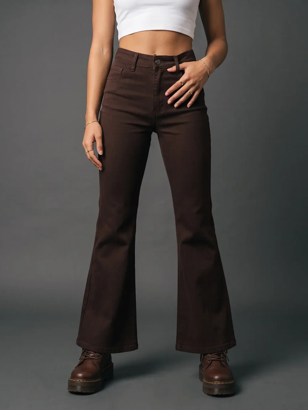 Retro Double-Buckle Bootcut Jeans