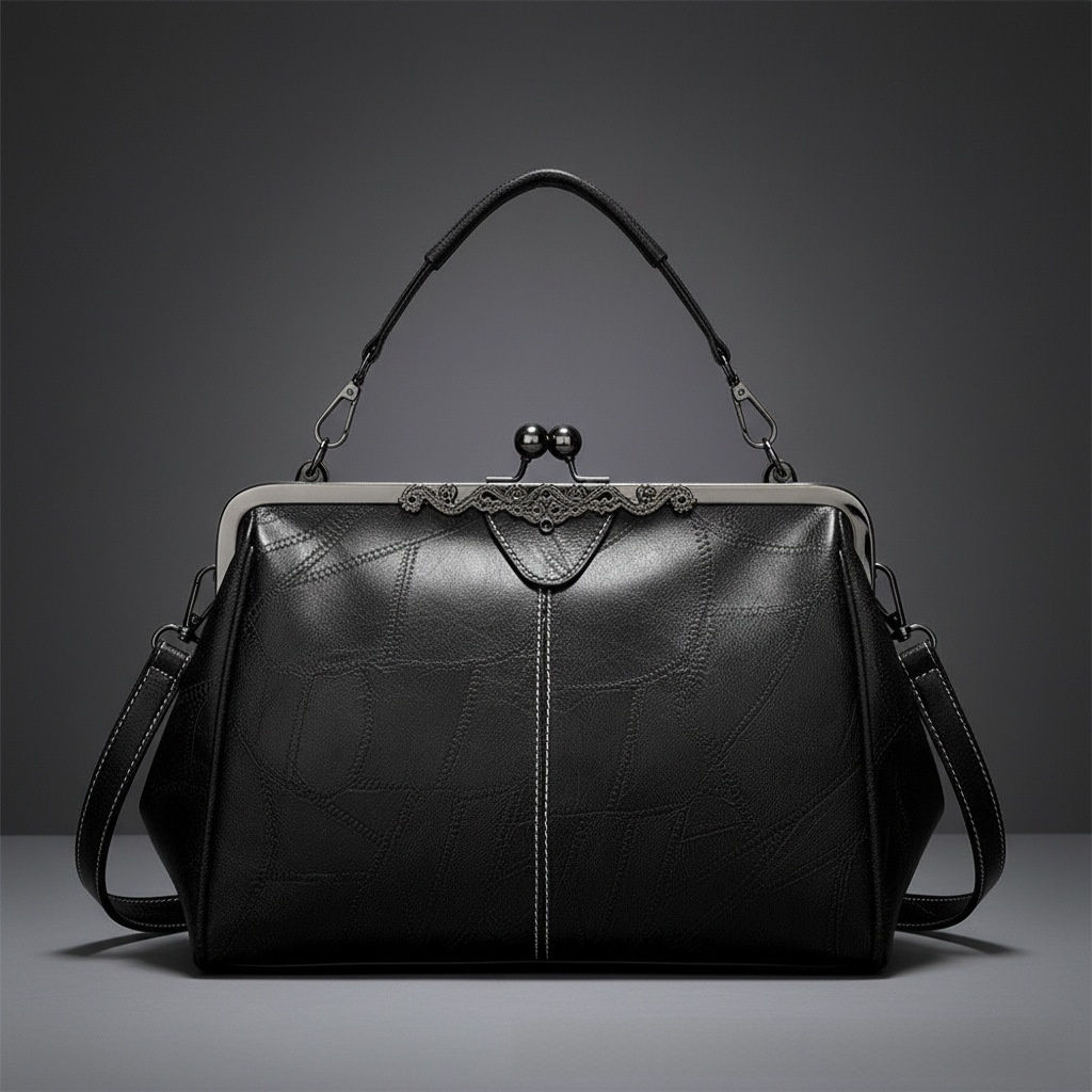 Vintage Kiss-Lock Leather Crossbody Bag