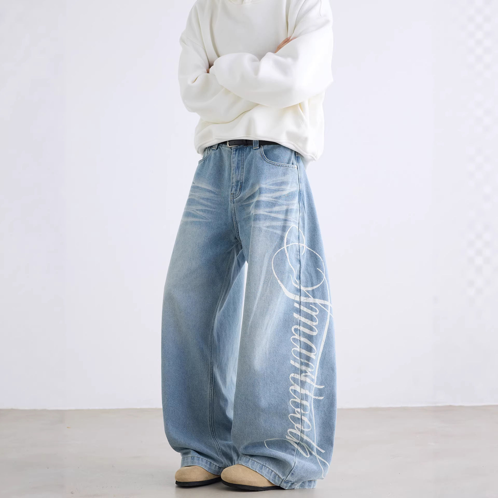Graffiti Script Print Baggy Jeans