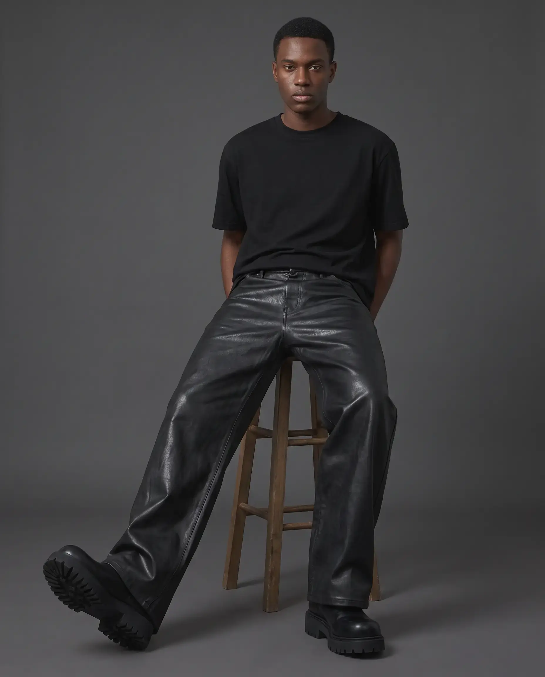 Waxed Black Coated Straight Leg Jeans