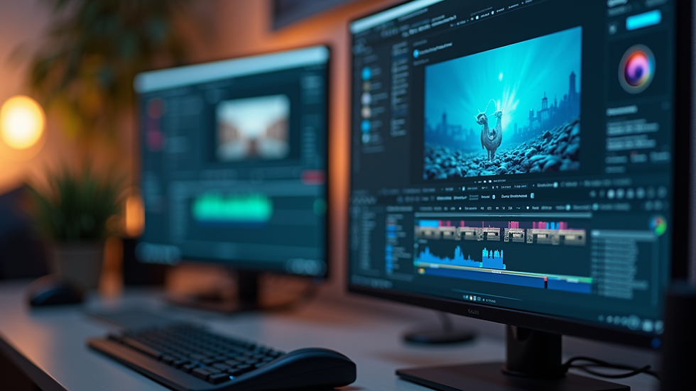 Close-up view of a computer screen showing VFX editing software