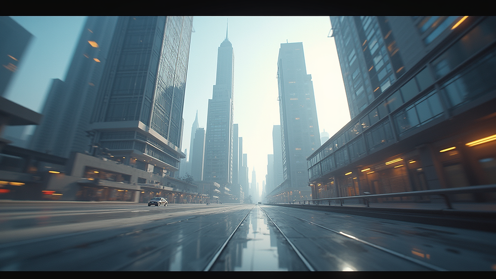 Eye-level view of a futuristic cityscape created with VFX