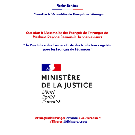 Question à l'Assemblée des Français de l'étranger sur la "Procédure de divorce et liste des traducteurs agréés" pour les Français de l'étranger