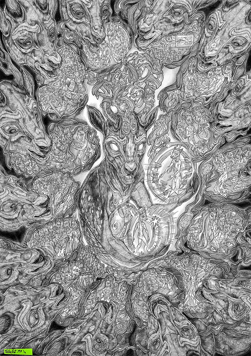 tesebat drawing reflexion memory past present woman heart connection