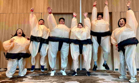 Teambuilding taiwan's crazy japanese game show where employees connect over challenges in a sumo suit.