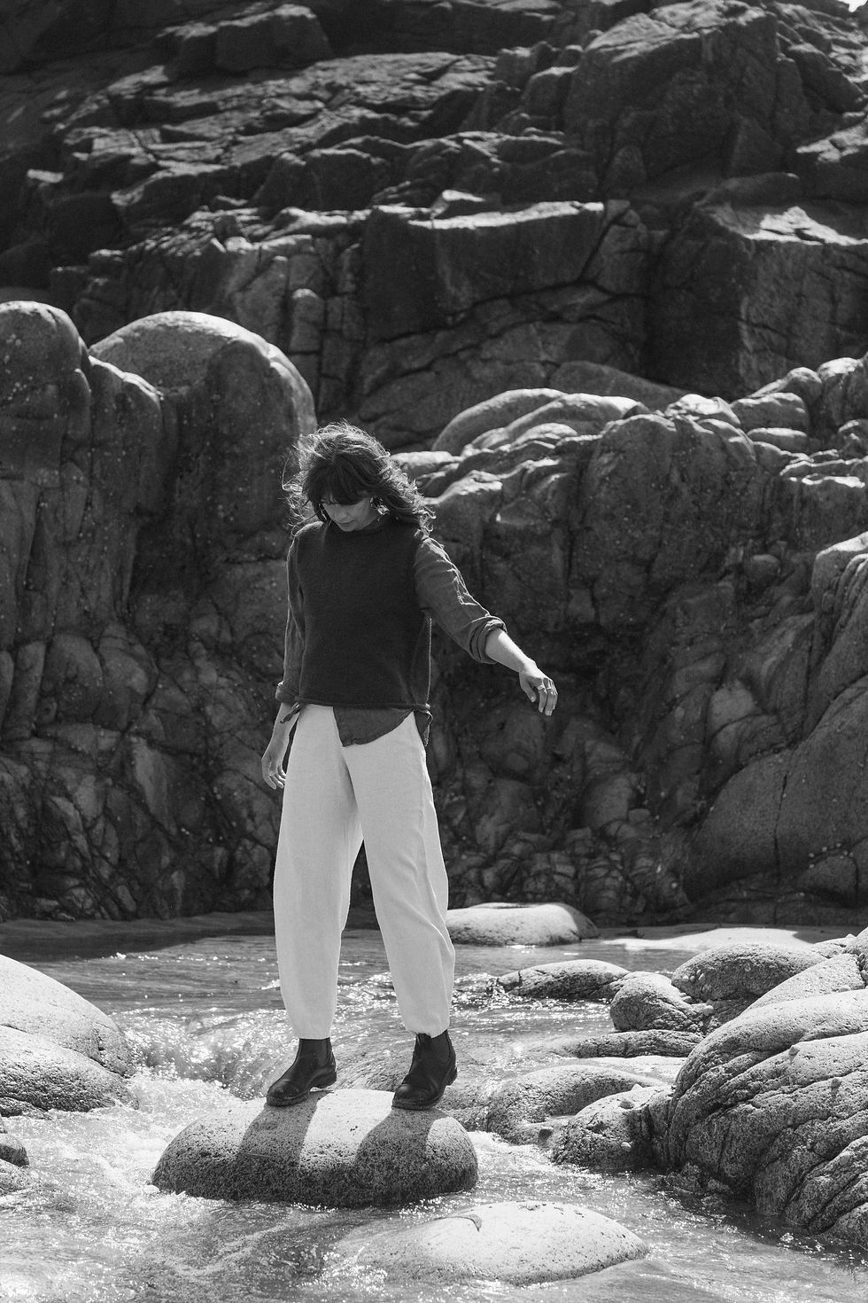 Thumbnail: british wool boxy roll neck vest | undyed brown