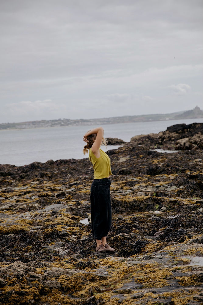 Thumbnail: merino wool cap sleeve tee | woad yellow
