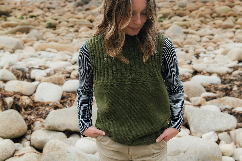 Thumbnail: mock neck gansey vest | olive green