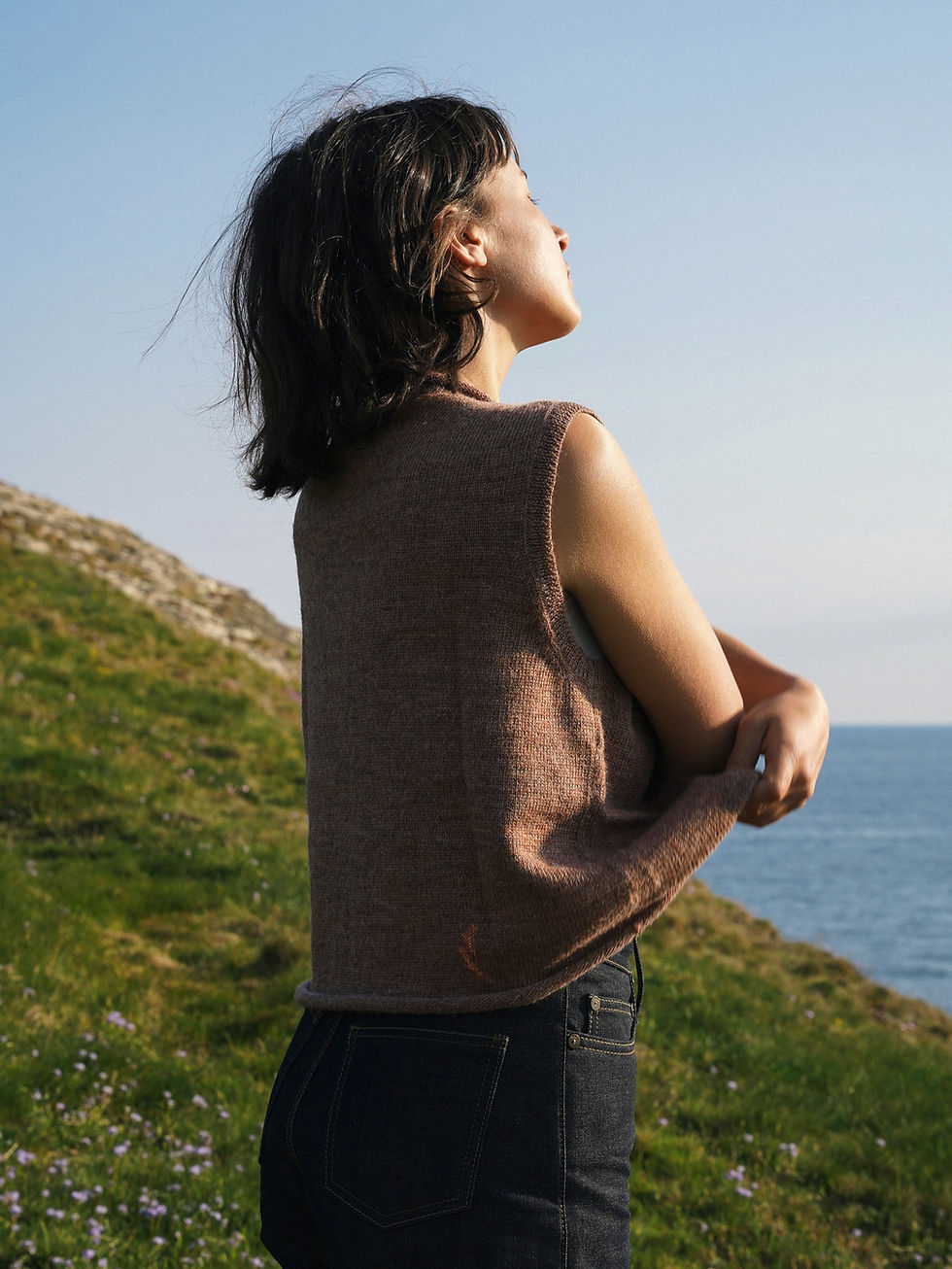 Thumbnail: british wool boxy roll neck vest | dusty pink