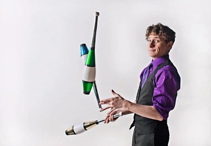 Juggler Andrew Silver Demonstrating his Juggling Skills At new London event