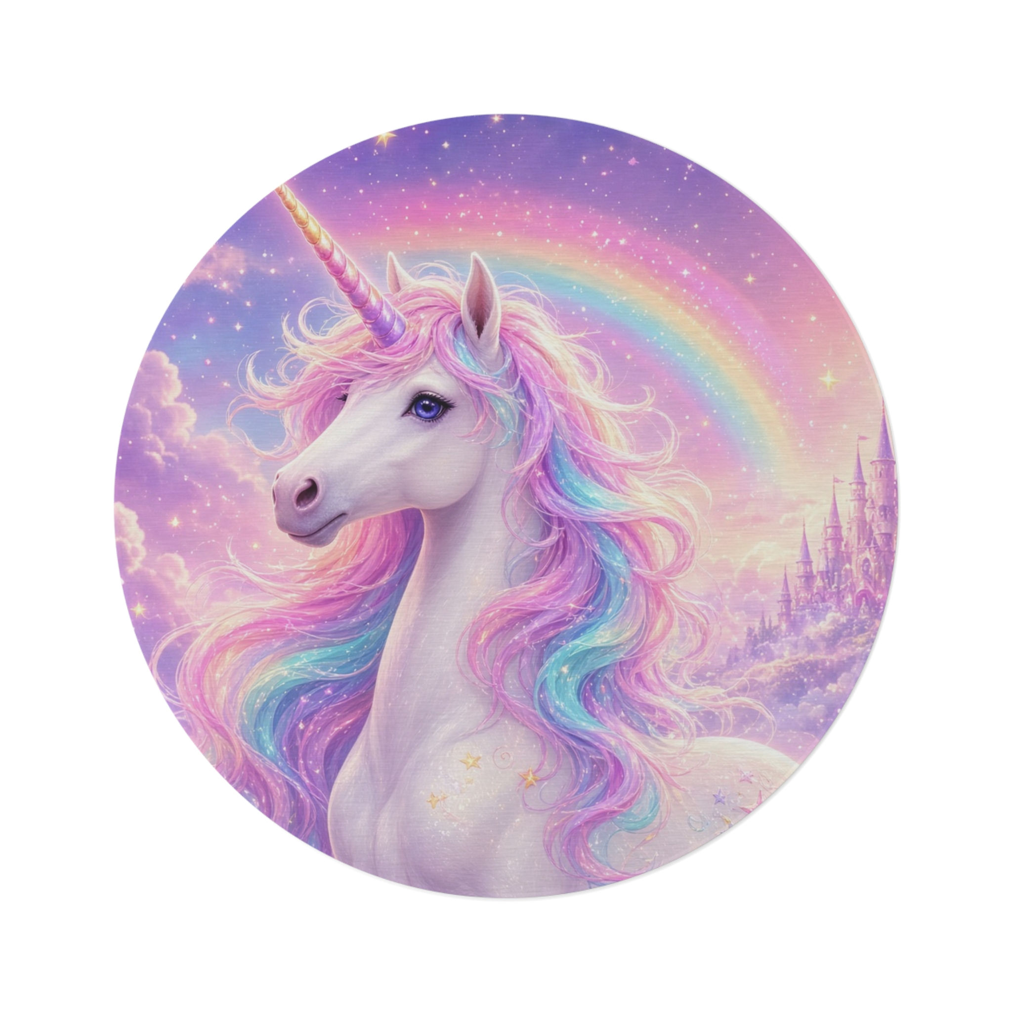 Pastel Rainbow Unicorn Round Rug | Magical Fantasy Nursery Decor