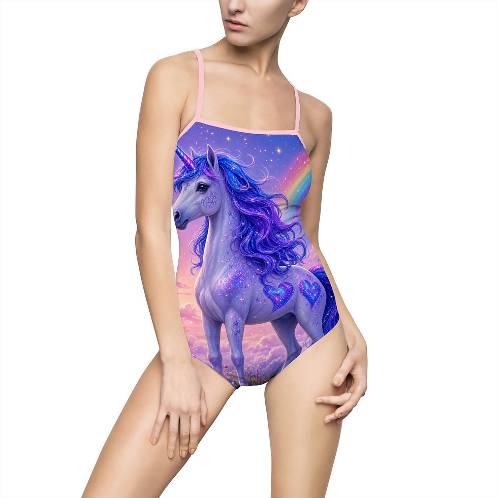 Thumbnail: Purple Unicorn Illustration Swimsuit | One-piece Rainbow Fantasy