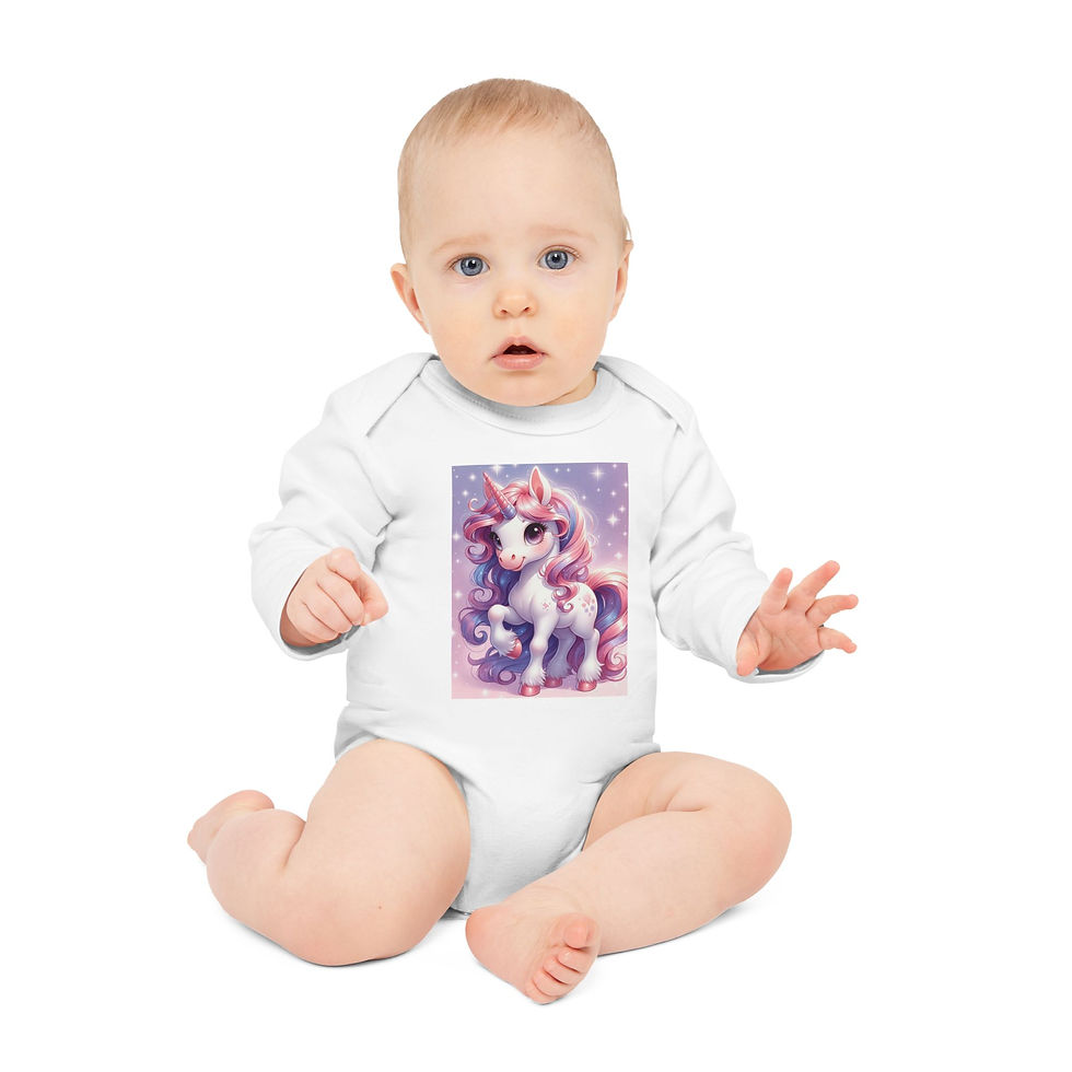 Thumbnail: Baby Long-Sleeve Organic Bodysuit with Cute Magical Unicorn