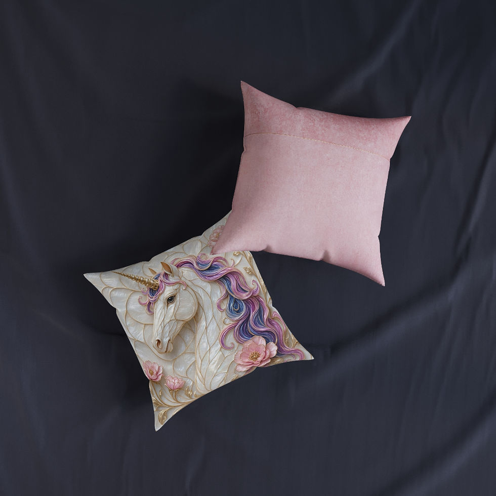 Thumbnail: Unicorn Floral Square Pillow — Pastel Pink Decorative Throw Cushion