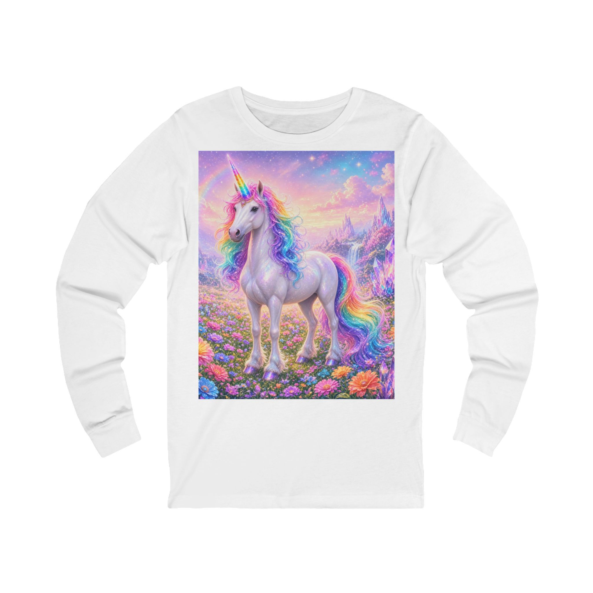 Rainbow Unicorn Illustration Adult's Tee Fantasy Long Sleeve