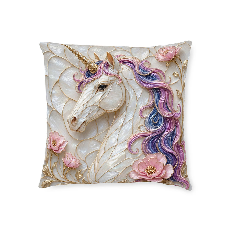 Thumbnail: Unicorn Floral Square Pillow — Pastel Pink Decorative Throw Cushion