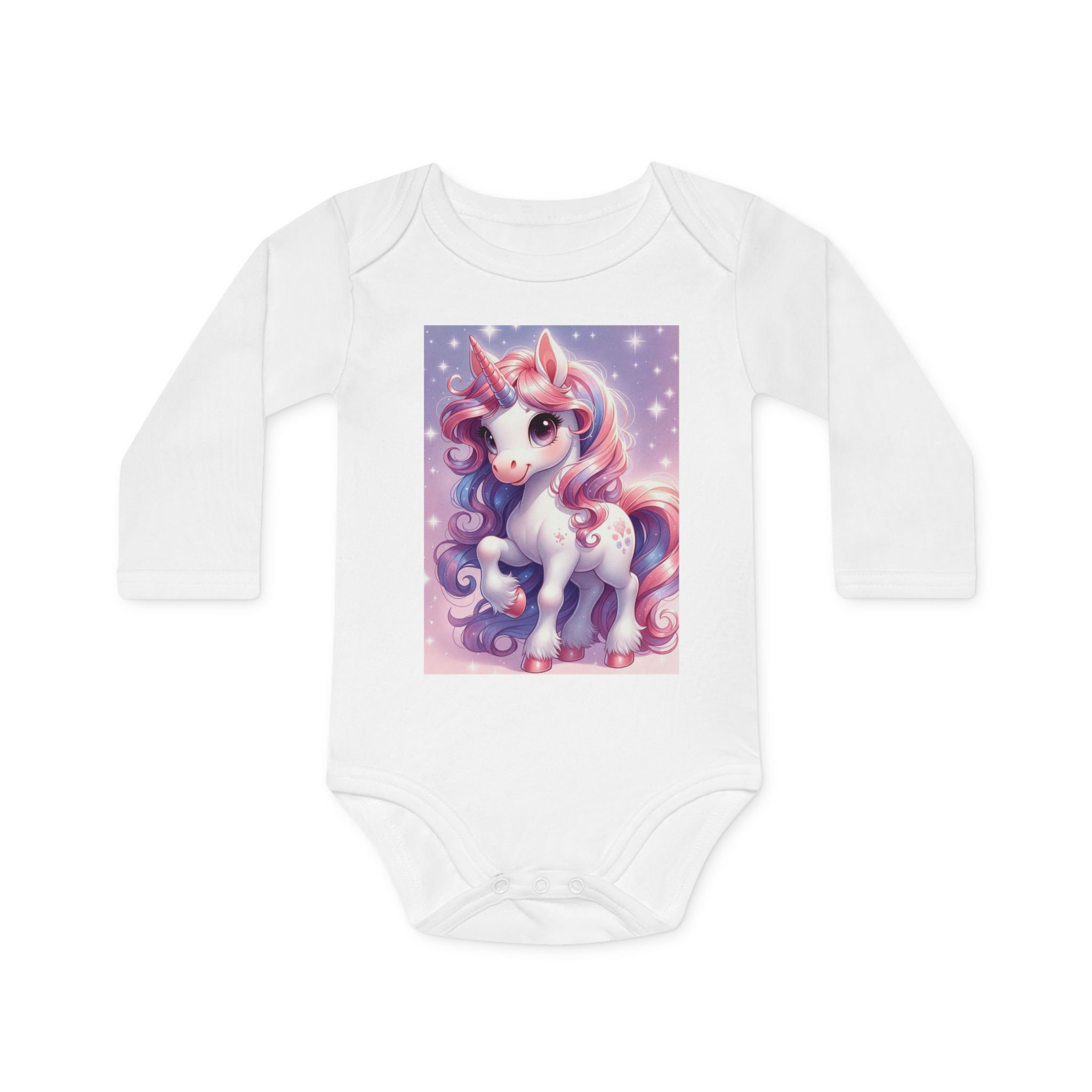 Baby Long-Sleeve Organic Bodysuit with Cute Magical Unicorn