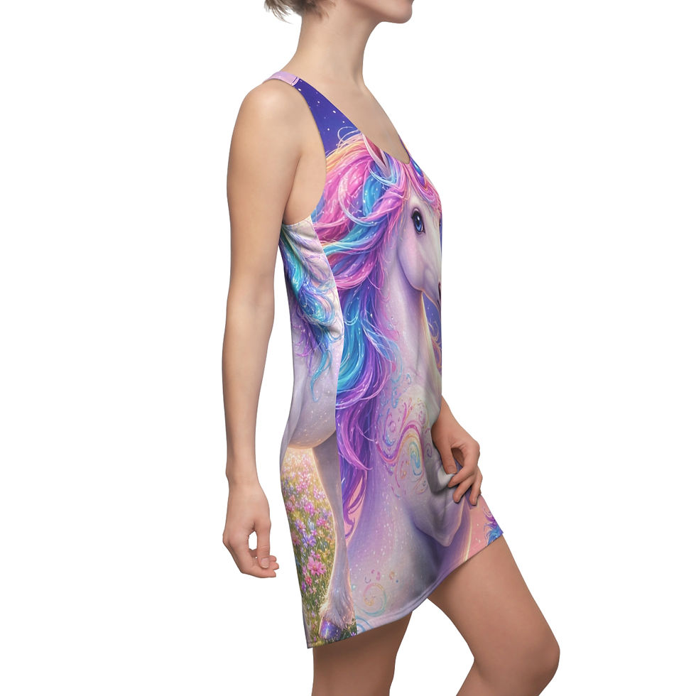 Thumbnail: Pastel Rainbow Unicorn Racerback Dress | All-Over Print