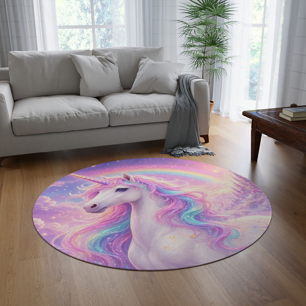Thumbnail: Pastel Rainbow Unicorn Round Rug | Magical Fantasy Nursery Decor