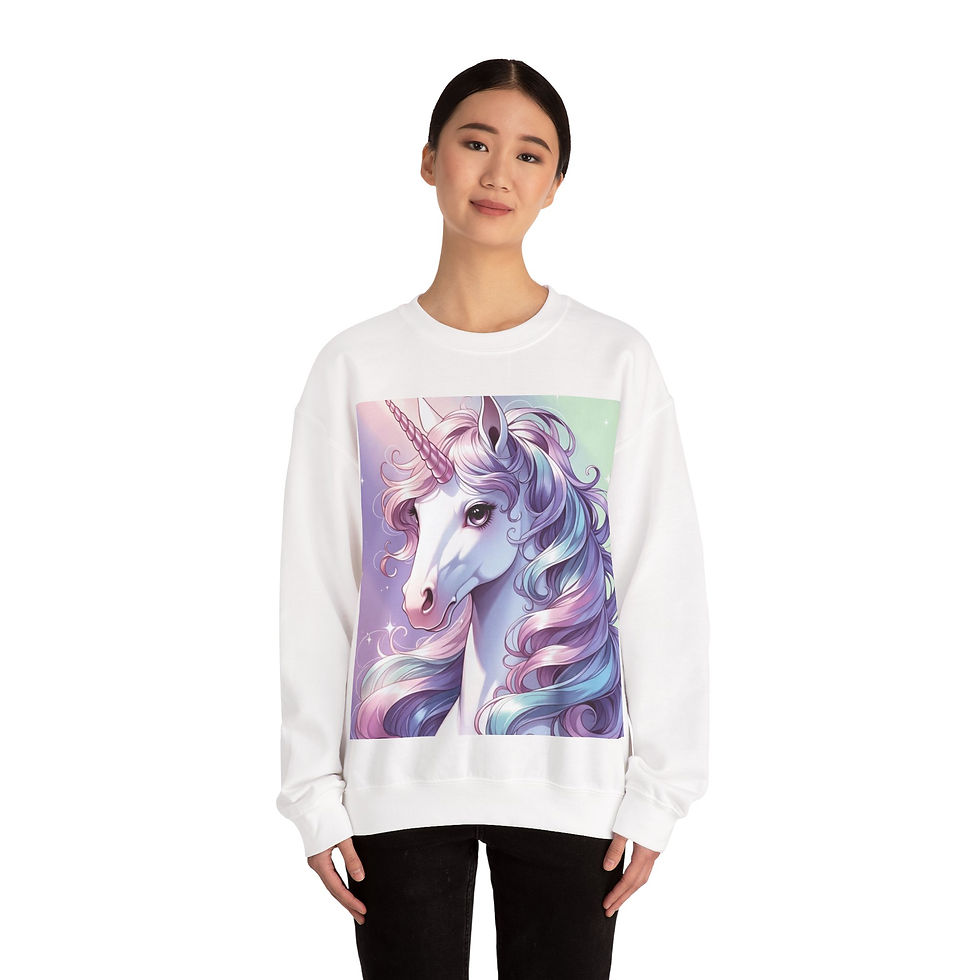 Thumbnail: Pastel Unicorn Portrait Sweatshirt | Rainbow Mane Fantasy