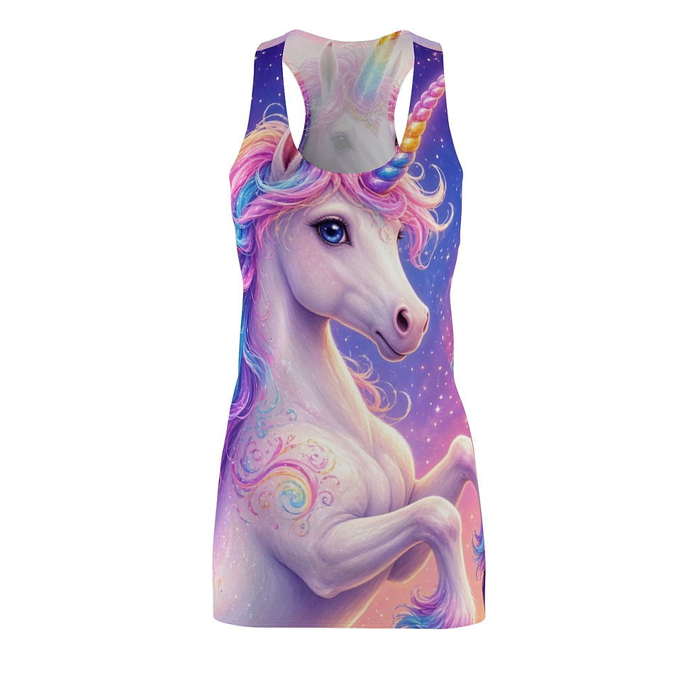 Thumbnail: Pastel Rainbow Unicorn Racerback Dress | All-Over Print