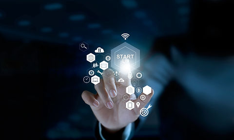 Startup-concept.-Businessman-touching-ic