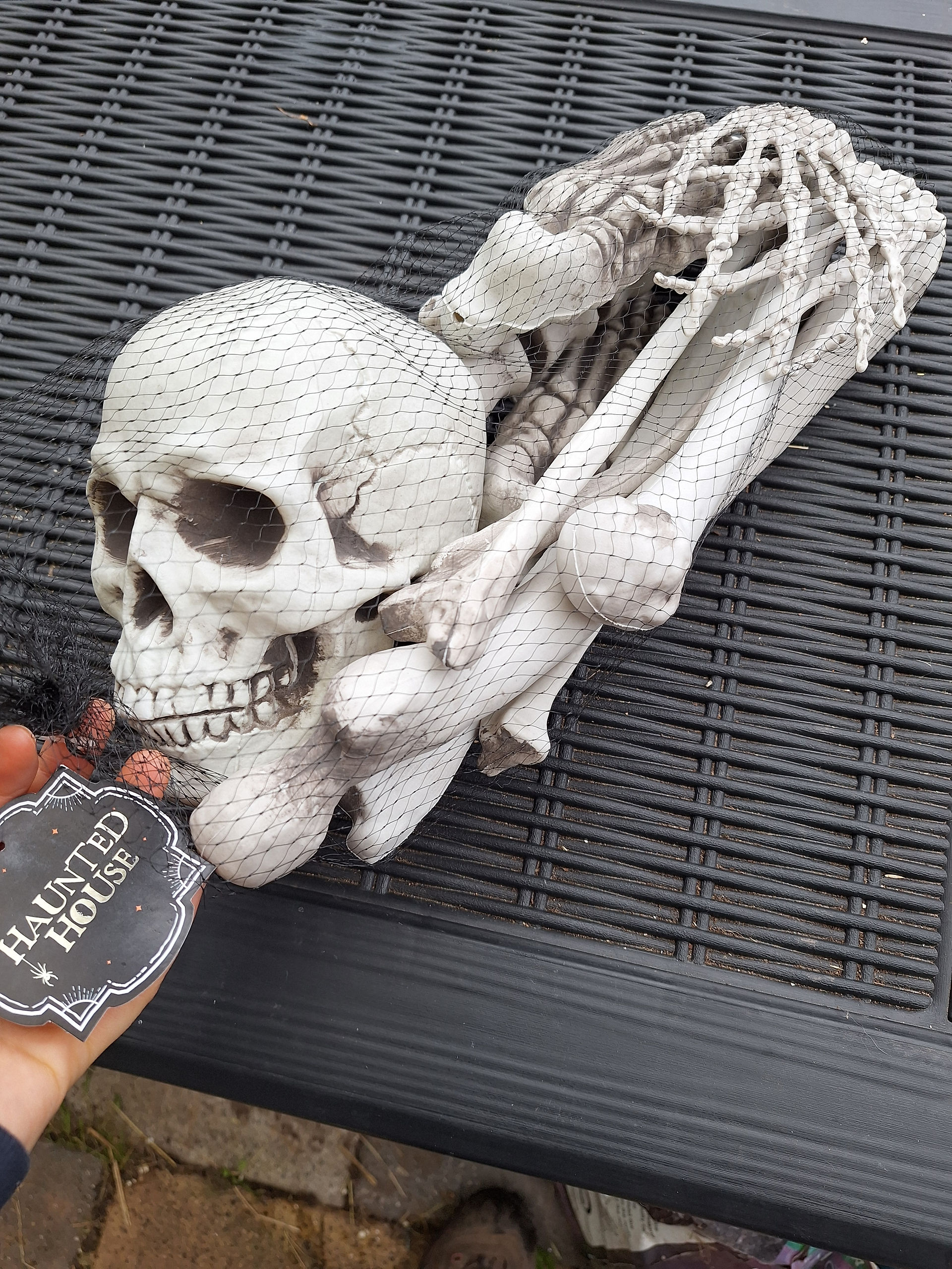 Bag of bones from Homebargains for a spooky halloween photoshoot 