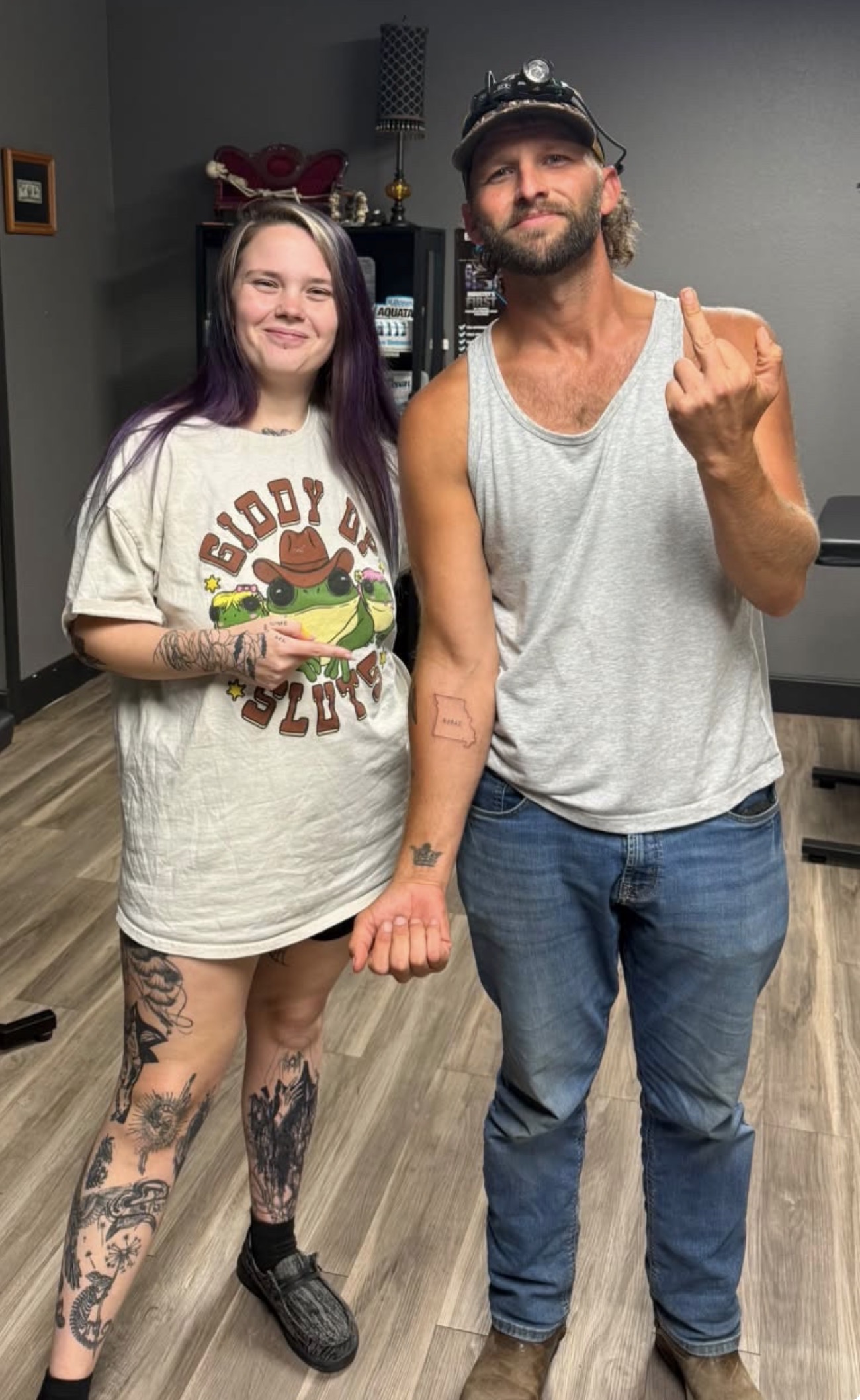 At Black Veil after the Doniphan tattoo, with the new ink visible on Dustin's arm.