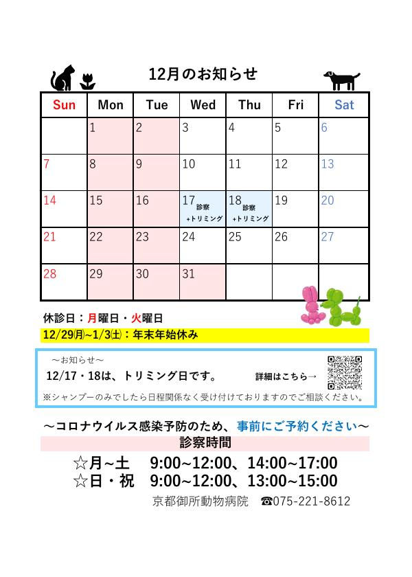 2025年12月の診察時間について