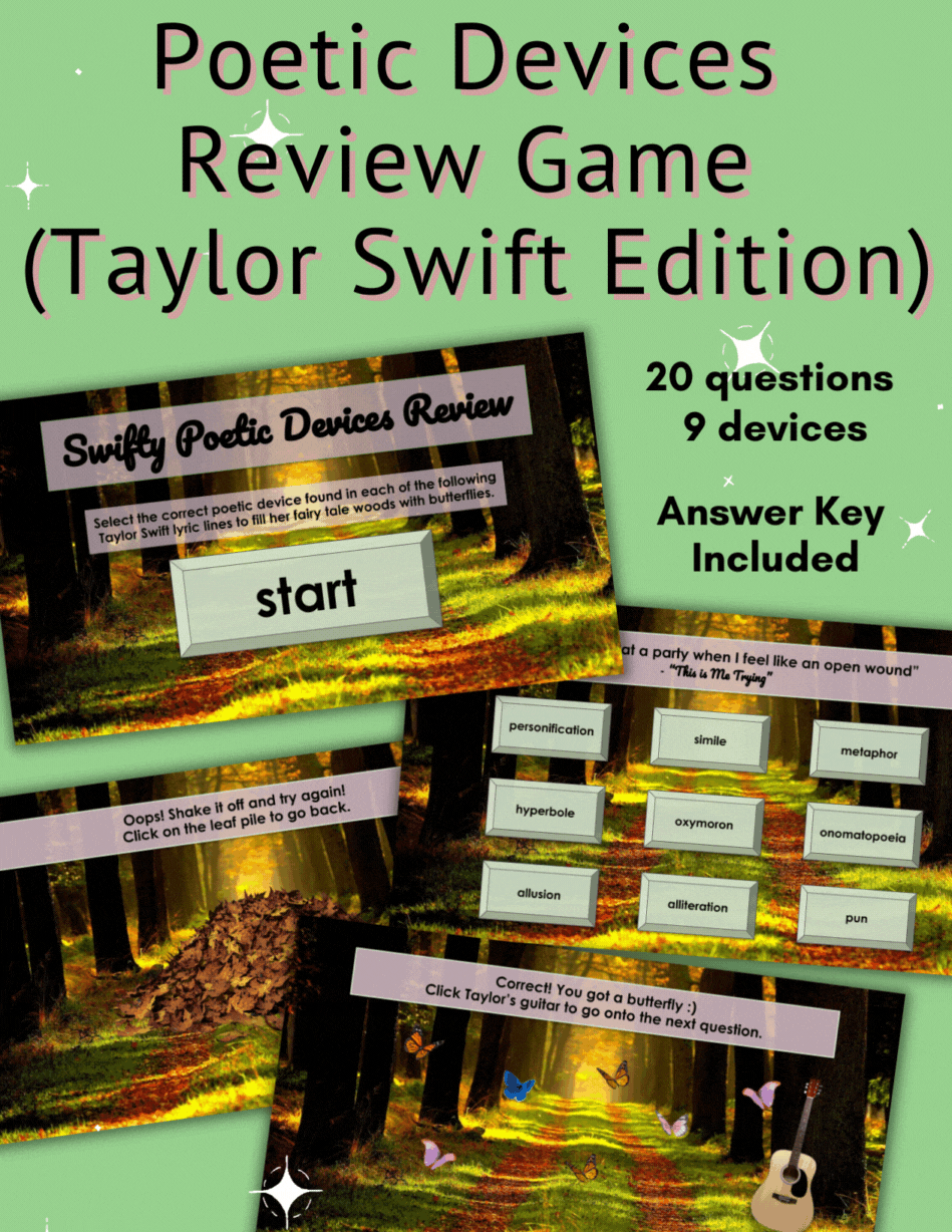 Poetic Devices Review Game (Taylor Swift Edition) Simply Ana P