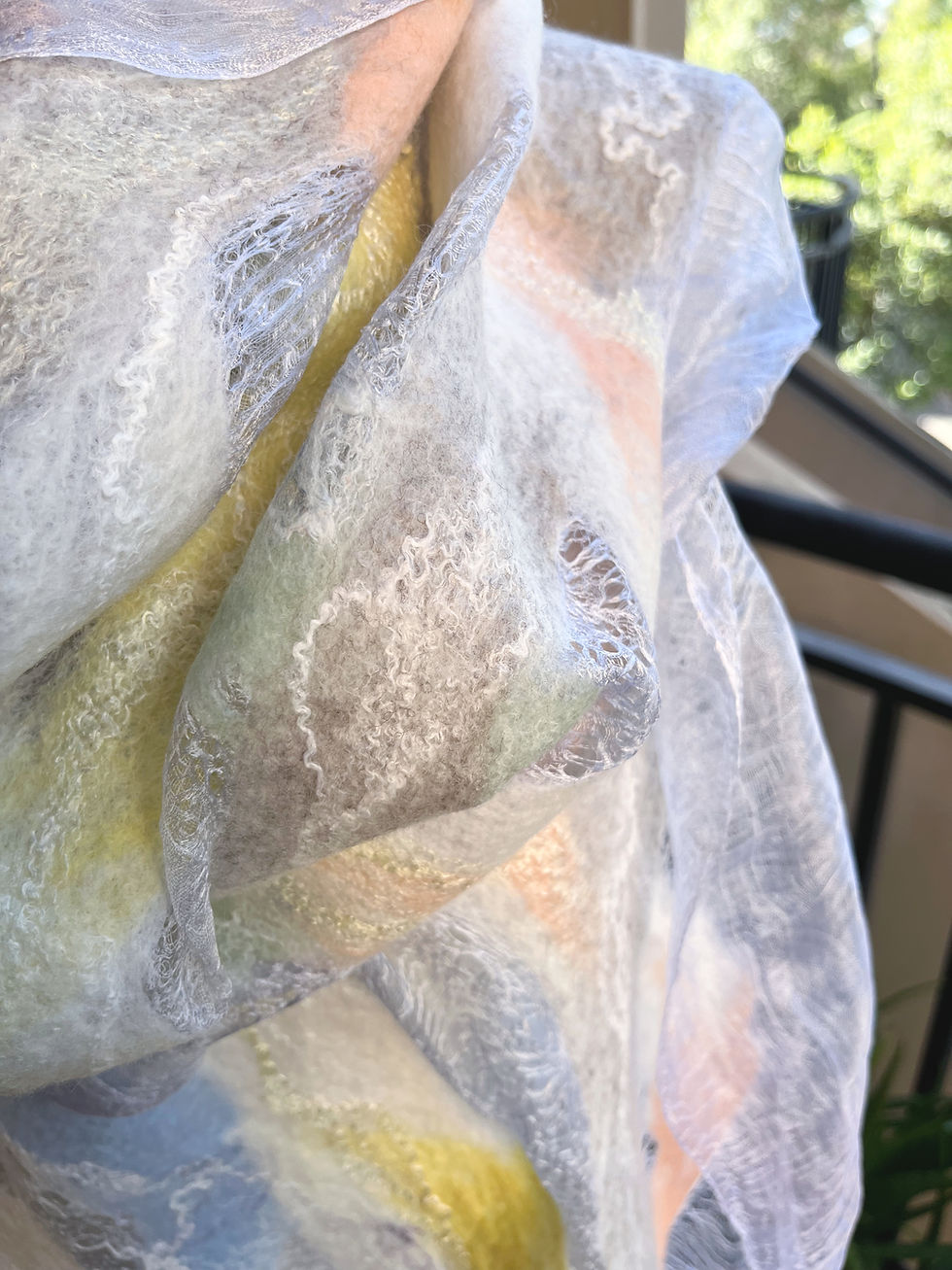 Thumbnail: Nuno Felted Wool and Silk Shawl "The Pearl"
