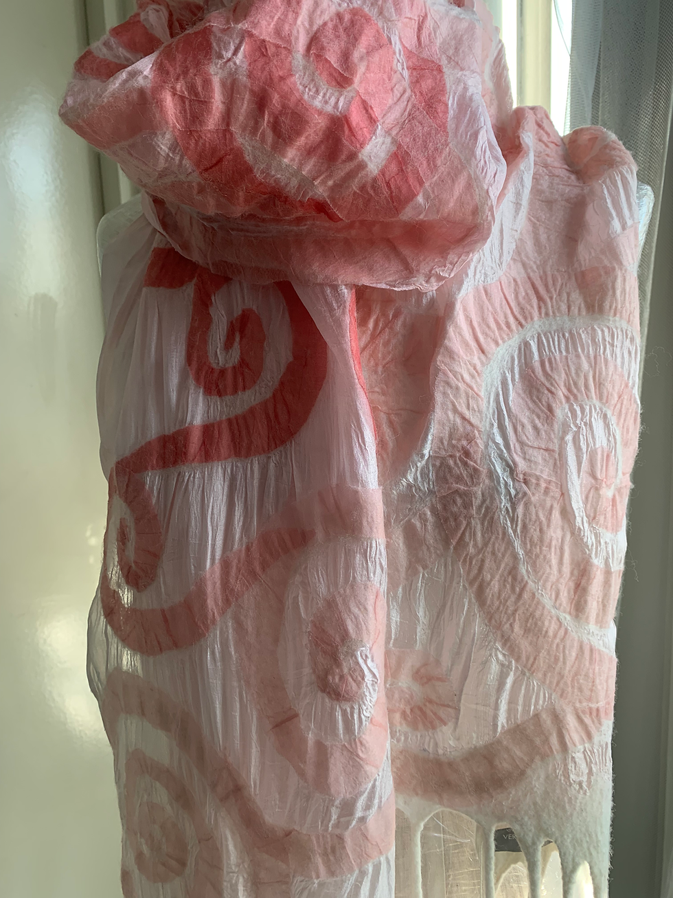 Thumbnail: Art hand made silk and wool felted scarf