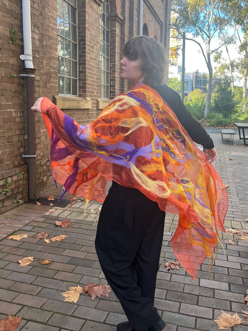 Thumbnail: Nuno Felted Wool and Silk Shawl "Autumn"