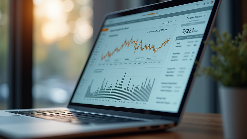Eye-level view of a laptop screen showing a simple investment dashboard