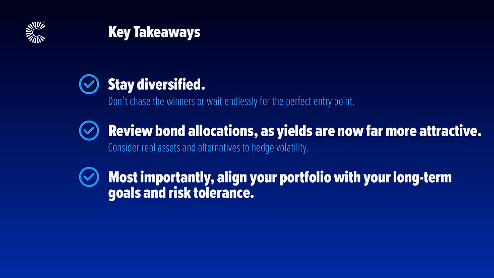 Bullet list of 3 investment principles including diversification, bond allocation review, and alignment with long-term goals.