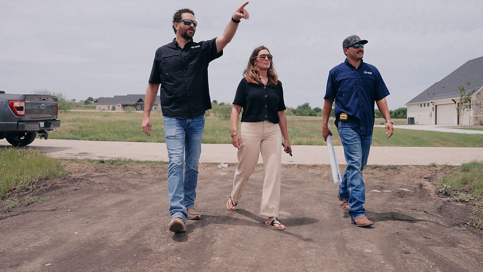 Cross Custom Homes team at a residential construction site in Weatherford during brand video filming.