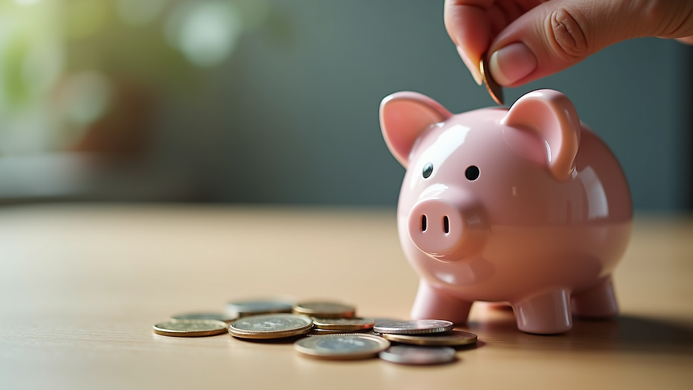 Close-up view of a piggy bank with coins being inserted