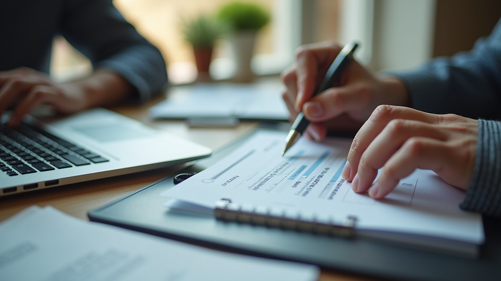 Close-up view of a person reviewing a credit report on a laptop