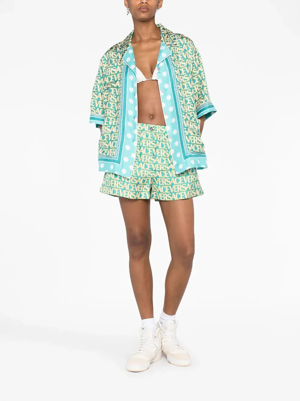 Thumbnail: Versace Allover Polka Dot-Print Silk Shirt