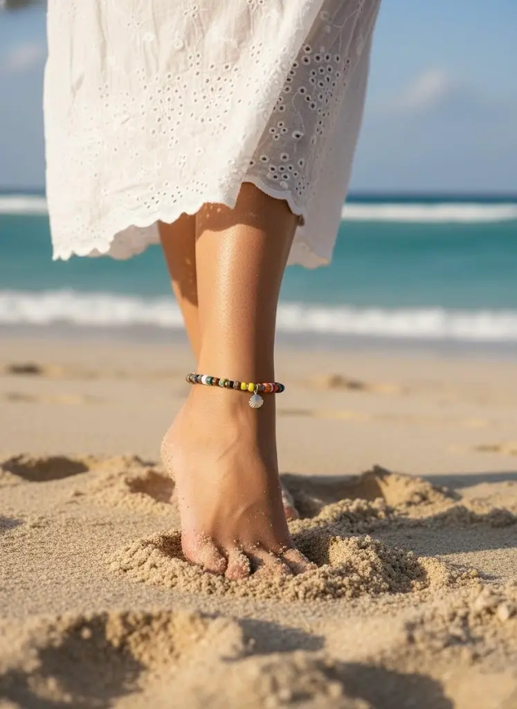 צמיד לרגל סאוטה בשילוב פנינים בעיצוב יחודי של המעצבת פז בק