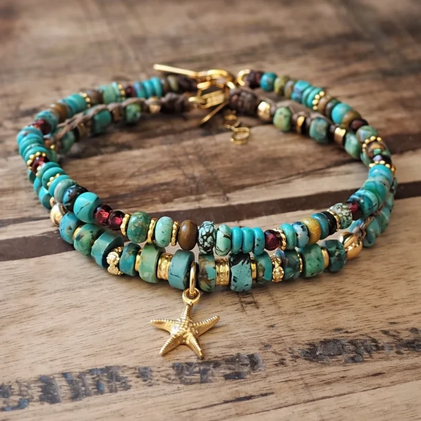 סט צמידי טורקיז יוקרתי . מעצבת פז בק