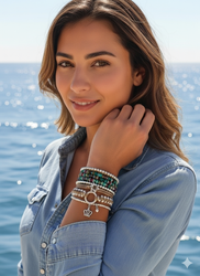 סט צמידים משולב אבני טורקיז טבעיות 4 מ"מ שונות בשילוב אבני רובי,אמטיסט,לברדורייט,גרנט,רינגים כסף 925 והמטייטס