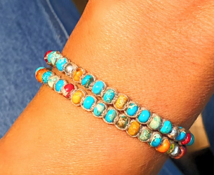 צמיד יוניסקס ארוג בעבודת מקרמה שזור אבני חן,המטייט ונגיעות כדורי כסף 4 מ"מ מלופף 2 ליפופים -סוגרי כסף סטרלינג 925