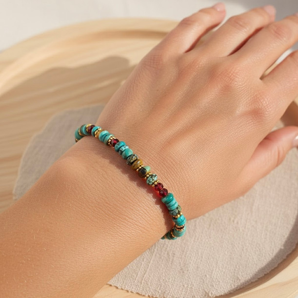 אבני טורקיז טבעיות בגוונים שונים ואבני גרנט  הפרדות ציפוי זהב 14 קרט או כסף 925