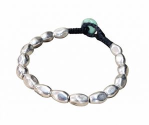 צמיד כדורי כסף סטרלינג אובליים וסוגר טורקיז טבעי